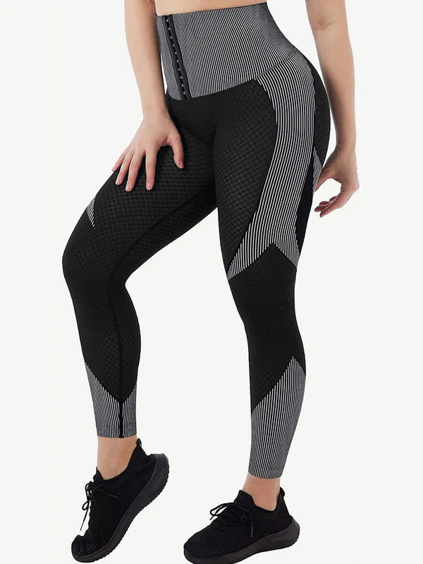 Seamless High-waisted Tummy Yoga Pants With Three-row Eye And Hook Closure
