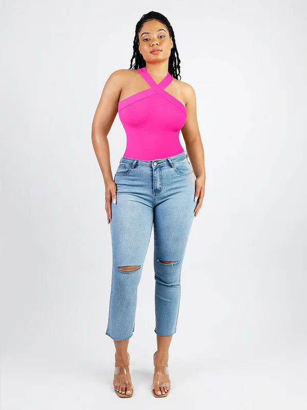 *Seamless Crossover Halter Thong Bodysuit