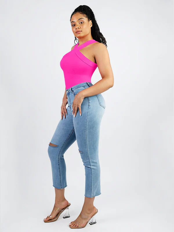 *Seamless Crossover Halter Thong Bodysuit