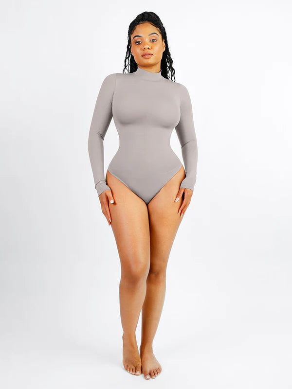 *Seamless Eco-friendly Turtle Neck Long Sleeve Thong Bodysuit