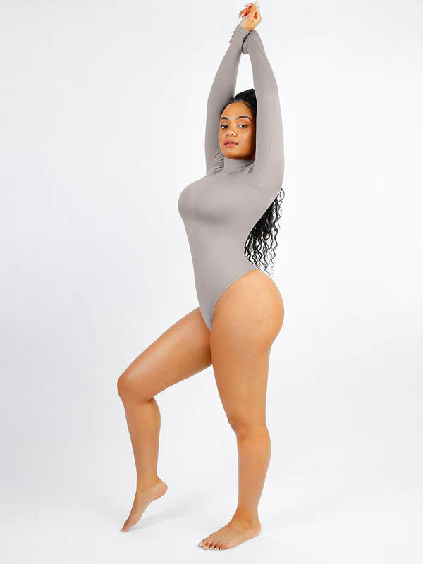 *Seamless Eco-friendly Turtle Neck Long Sleeve Thong Bodysuit