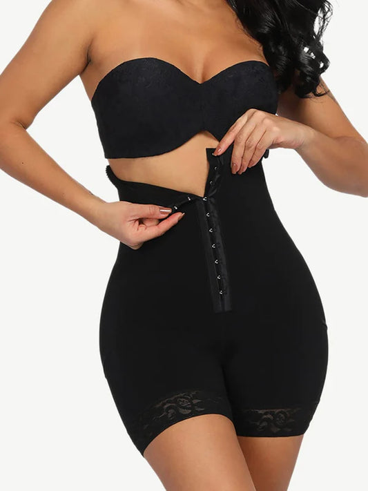 Queen Size High Waist Post-surgical Slimming Shorts Lace Hemline Hooks